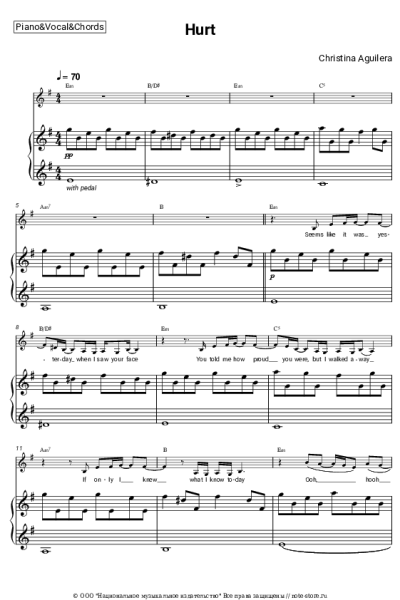 Ноты, аккорды Christina Aguilera - Hurt