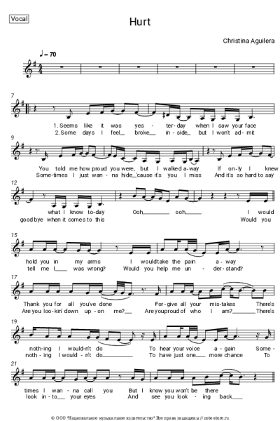 Ноты, аккорды Christina Aguilera - Hurt