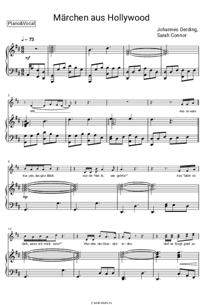 Ноты, аккорды Sarah Connor, Johannes Oerding - Märchen aus Hollywood