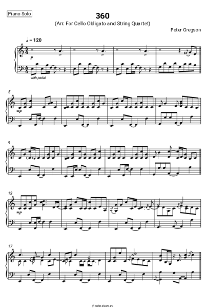 Ноты, аккорды Peter Gregson - 360 (Arr. For Cello Obligato and String Quartet)
