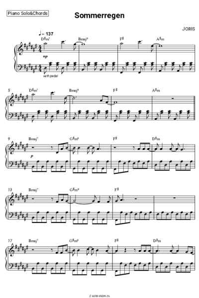 Ноты, аккорды JORIS - Sommerregen