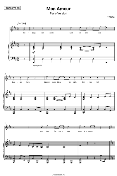 Ноты, аккорды Tobee - Mon Amour (So lang ich noch Luft in meiner Lunge hab) Party Version