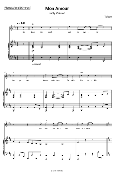Ноты, аккорды Tobee - Mon Amour (So lang ich noch Luft in meiner Lunge hab) Party Version