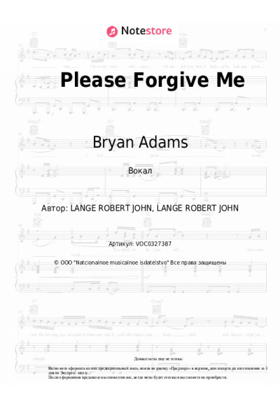 Ноты, аккорды Bryan Adams - Please Forgive Me