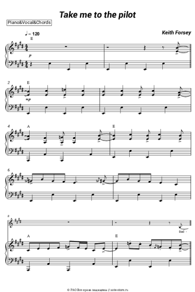 Ноты, аккорды Keith Forsey - Take me to the pilot