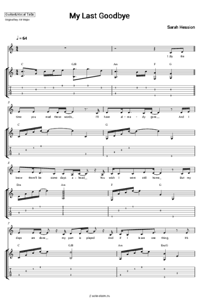 Ноты, аккорды Sarah Hession - My Last Goodbye
