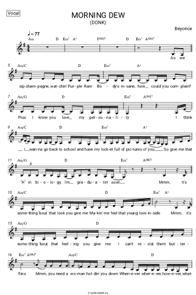 Ноты, аккорды Beyonce - MORNING DEW (DONK)