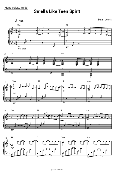 Ноты, аккорды Dean Lewis - Smells Like Teen Spirit