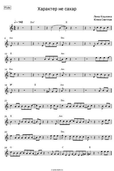 Ноты, аккорды Лена Кошкина, Юлия Светлая - Характер не сахар