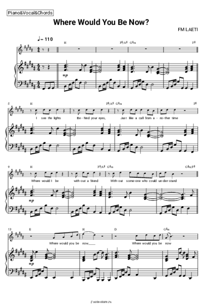 Ноты, аккорды FM LAETI - Where Would You Be Now?