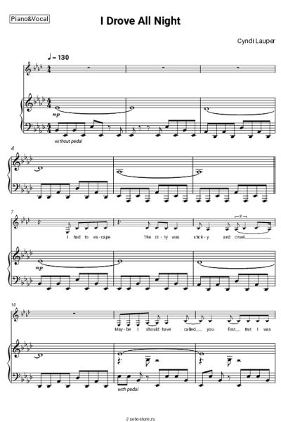 Ноты, аккорды Cyndi Lauper - I Drove All Night