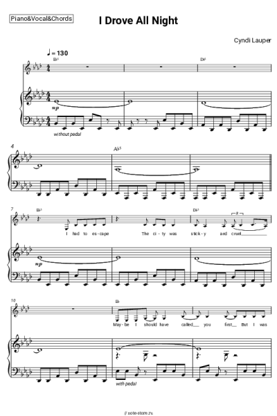 Ноты, аккорды Cyndi Lauper - I Drove All Night