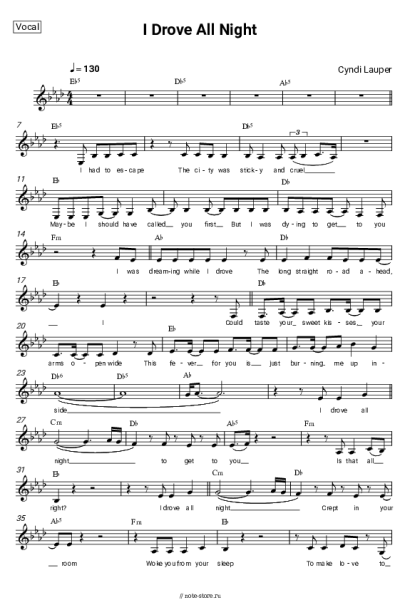 Ноты, аккорды Cyndi Lauper - I Drove All Night