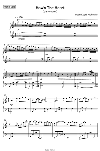 Ноты, аккорды Dean Kopri - Nightwish - How's The Heart (piano cover)