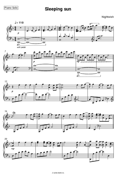 Ноты, аккорды Dean Kopri - Nightwish - Sleeping sun (piano cover)
