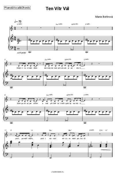 Ноты, аккорды Marie Rottrová - Ten vítr vál
