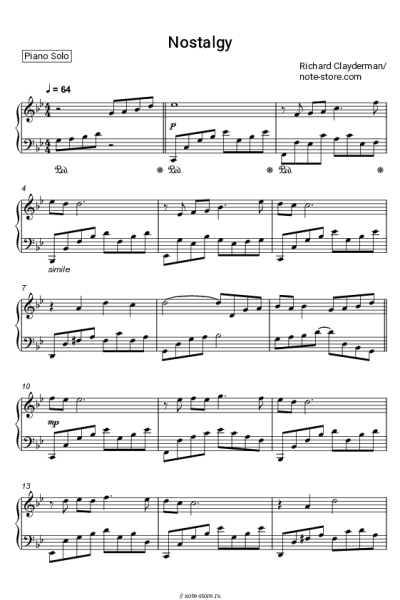 Ноты, аккорды Richard Clayderman, Оливье Туссен - Ностальгия