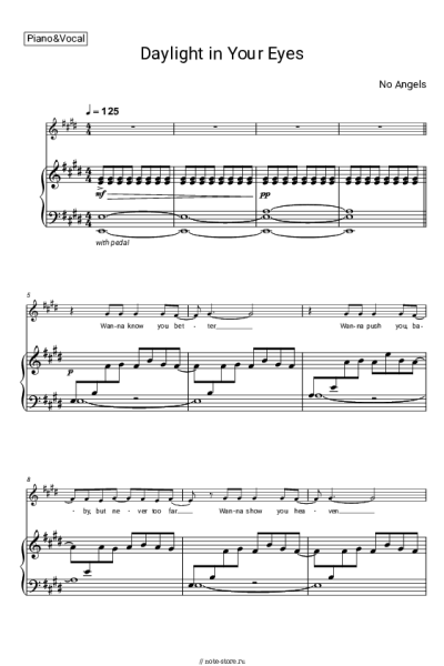 Ноты, аккорды No Angels - Daylight in Your Eyes