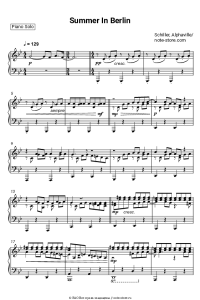 Ноты, аккорды Alphaville, Schiller - Summer In Berlin