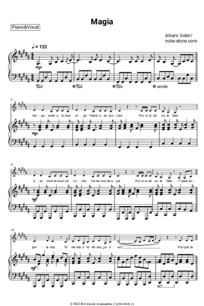 Ноты, аккорды Alvaro Soler - Magia