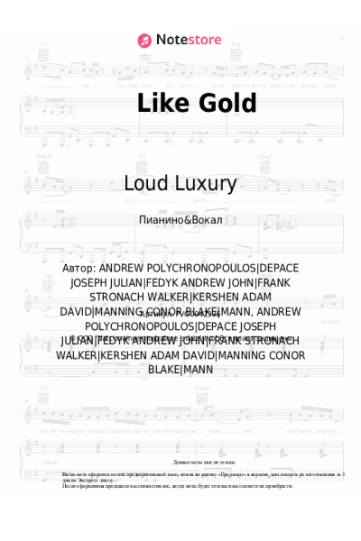 Ноты, аккорды Loud Luxury, Frank Walker, Stephen Puth - Like Gold
