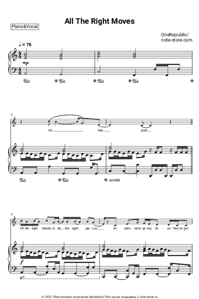 Ноты, аккорды OneRepublic - All The Right Moves