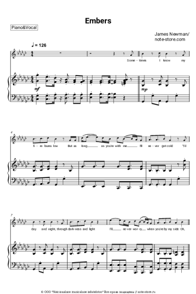 Ноты, аккорды James Newman - Embers