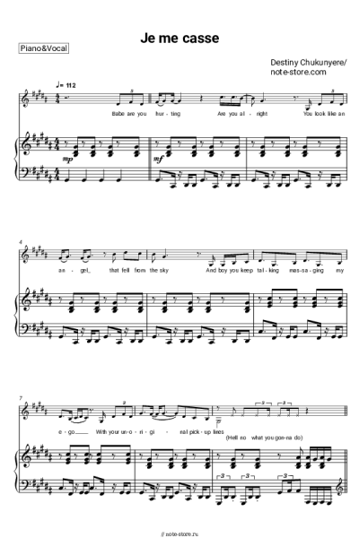 Ноты, аккорды Destiny Chukunyere - Je me casse