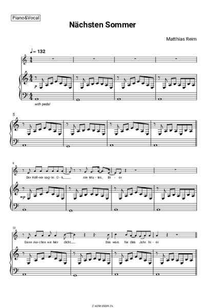 Ноты, аккорды Matthias Reim - Nächsten Sommer