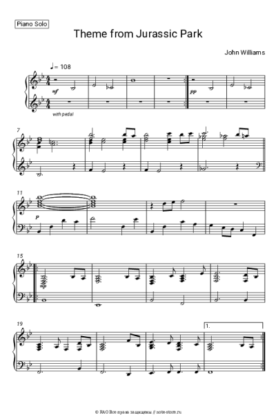 Ноты, аккорды John Williams - Main Theme (Из к/ф 'Парк Юрского Периода')