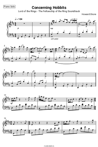 Ноты, аккорды Howard Shore - Concerning Hobbits (из фильма 'Властелин колец')