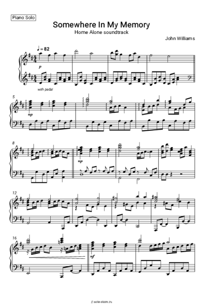 Ноты, аккорды John Williams - Somewhere In My Memory (из к/ф 'Один Дома')