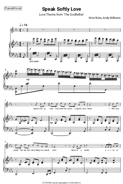Ноты, аккорды Nino Rota, Andy Williams - Speak Softly Love (Love Theme from 'The Godfather')