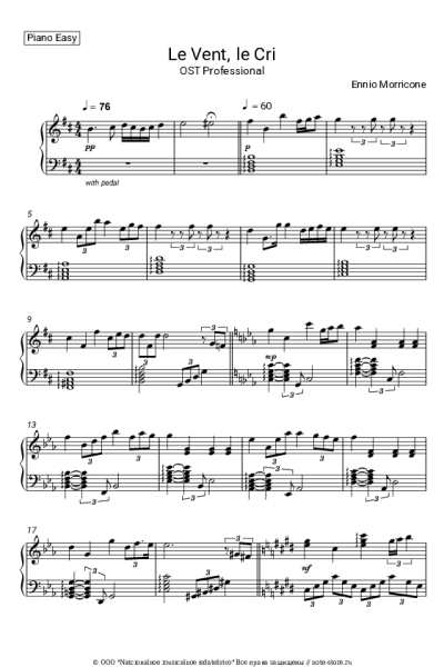 Ноты, аккорды Ennio Morricone - Le Vent, Le Cri (из к/ф 'Профессионал')