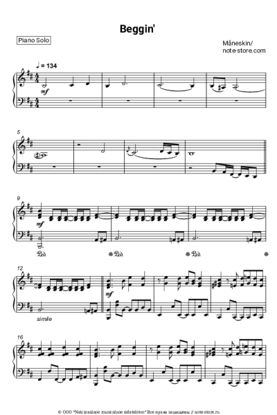 Ноты, аккорды Måneskin - Beggin