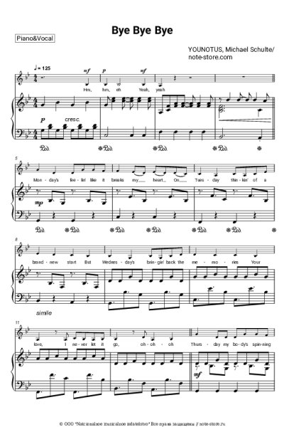 Ноты, аккорды Michael Schulte, YOUNOTUS - Bye Bye Bye
