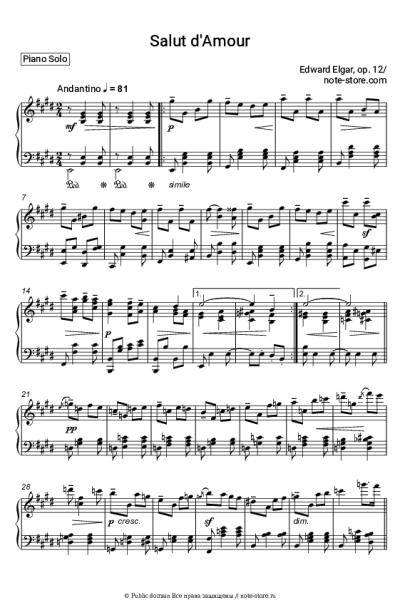 Ноты, аккорды Эдуард Элгар - Любовное приветствие, Op. 12