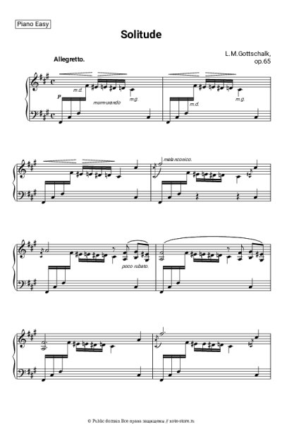 Ноты, аккорды Луи Моро Готшалк - Одиночество, Op.65