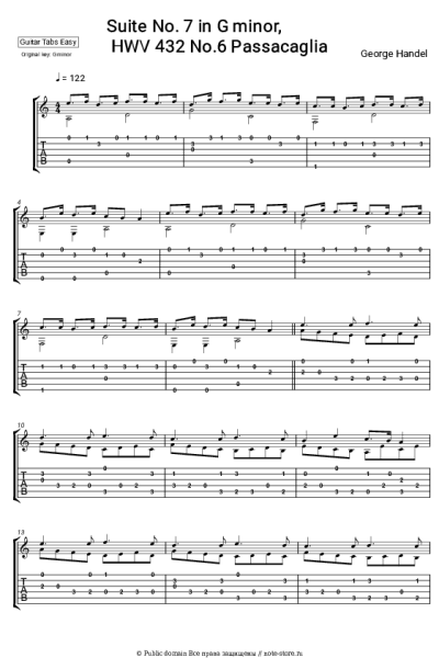 Ноты, аккорды Георг Фридрих Гендель - Сюита No. 7 соль минор, HWV 432: No.6 Пассакалия
