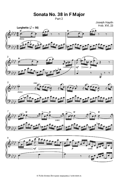 Ноты, аккорды Йозеф Гайдн - Соната № 38 фа мажор, Hob. XVI, 23: Часть 2 Адажио