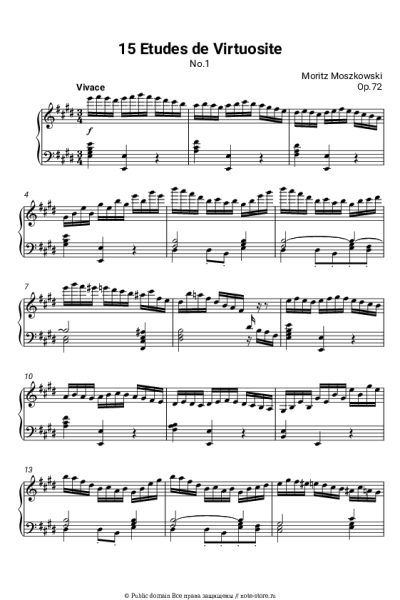Ноты, аккорды Мориц Мошковский - 15 виртуозных этюдов , Op.72: No.1 Vivace