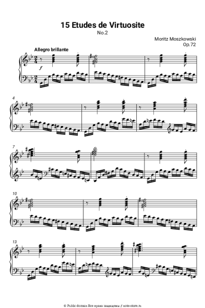 Ноты, аккорды Мориц Мошковский - 15 виртуозных этюдов, Op.72: No.2 Allegro brillante