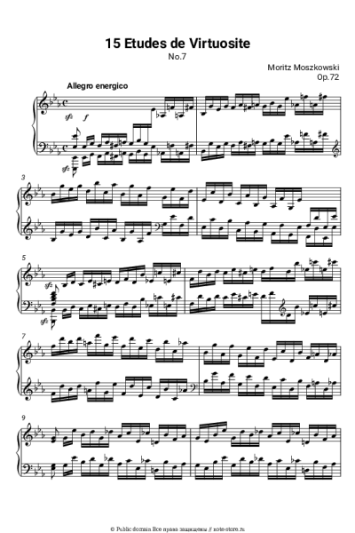 Ноты, аккорды Мориц Мошковский - 15 виртуозных этюдов, Op.72: No.7 Allegro energico