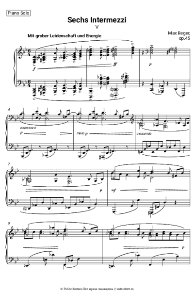 Ноты, аккорды Макс Регер - 6 Intermezzos, Op.45: V. Intermezzo In G Minor