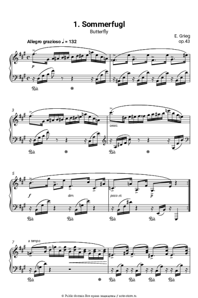 Ноты, аккорды Эдвард Григ - Лирические пьесы, op.43. №1 Butterfly