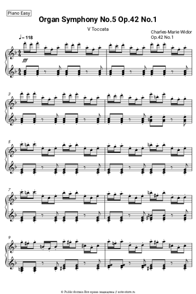 Ноты, аккорды Шарль-Мари Видор - Organ Symphony No.5, Op.42 No.1: V. Toccata