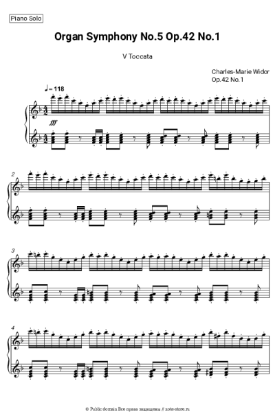 Ноты, аккорды Шарль-Мари Видор - Organ Symphony No.5, Op.42 No.1: V. Toccata