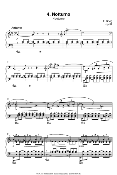 Ноты, аккорды Эдвард Григ - Лирические пьесы, op.54. №4 Notturno