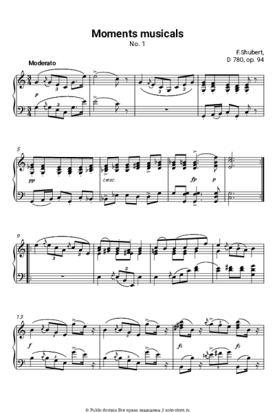 Ноты, аккорды Франц Шуберт - Музыкальный момент, Op. 94 D 780: №1. Moderato