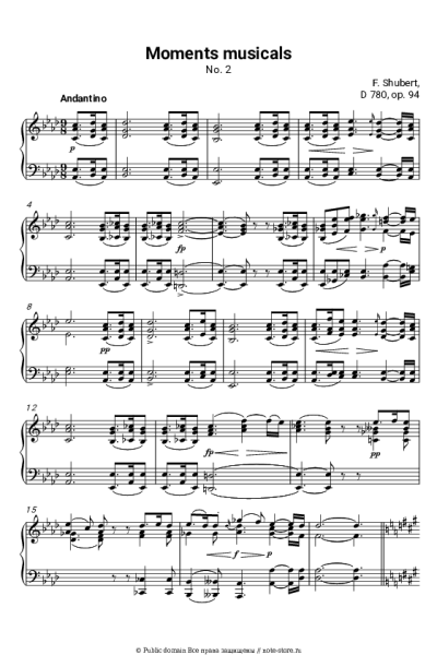 Ноты, аккорды Франц Шуберт - Музыкальный момент, Op. 94 D 780: №2. Andantino